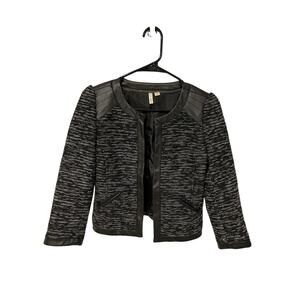 Frenchi wool tweed faux leather black blazer size XS